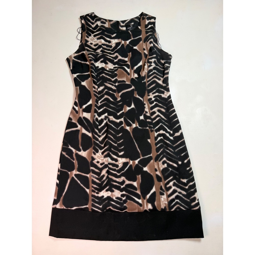 Ronni Nicole Sheath Dress Women Size 10 Black Brown Animal Print Sheath
